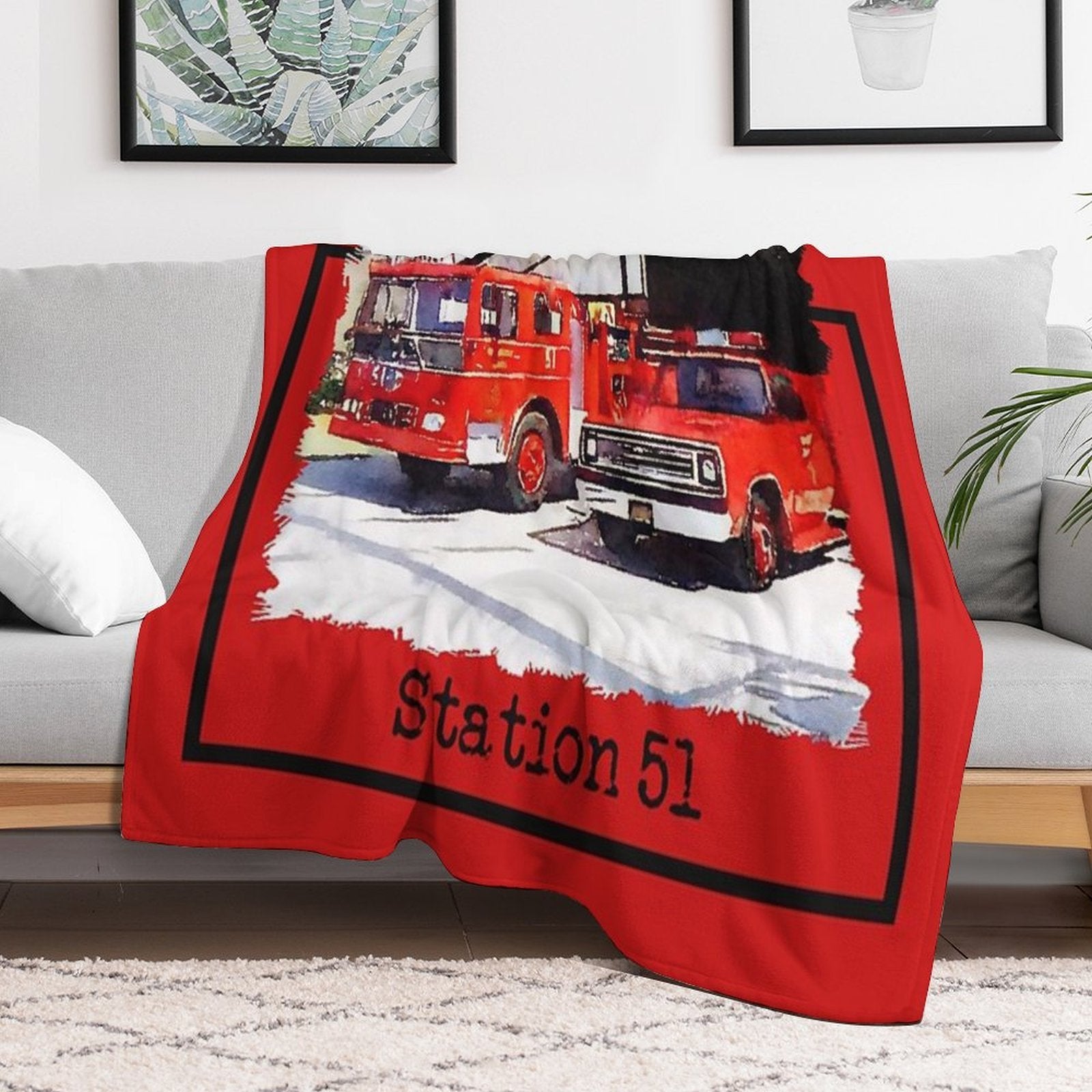 Fire Station 51, Emergency TV Show, Firetruck Sustainable Throw Blanket