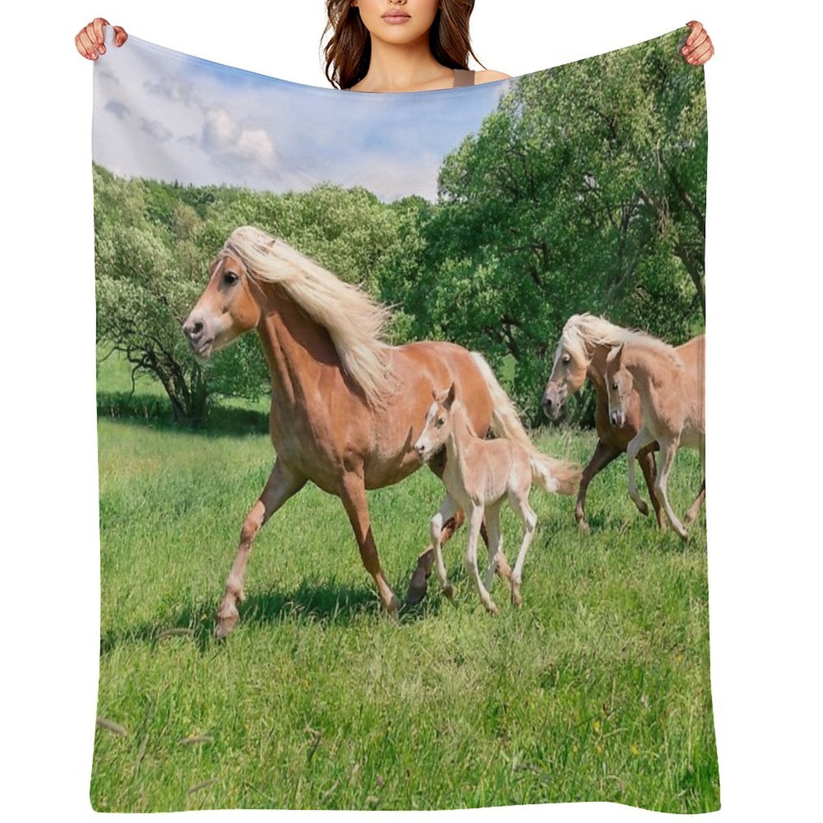 Haflinger Horses Run Together Wrinkle-free Throw Blanket