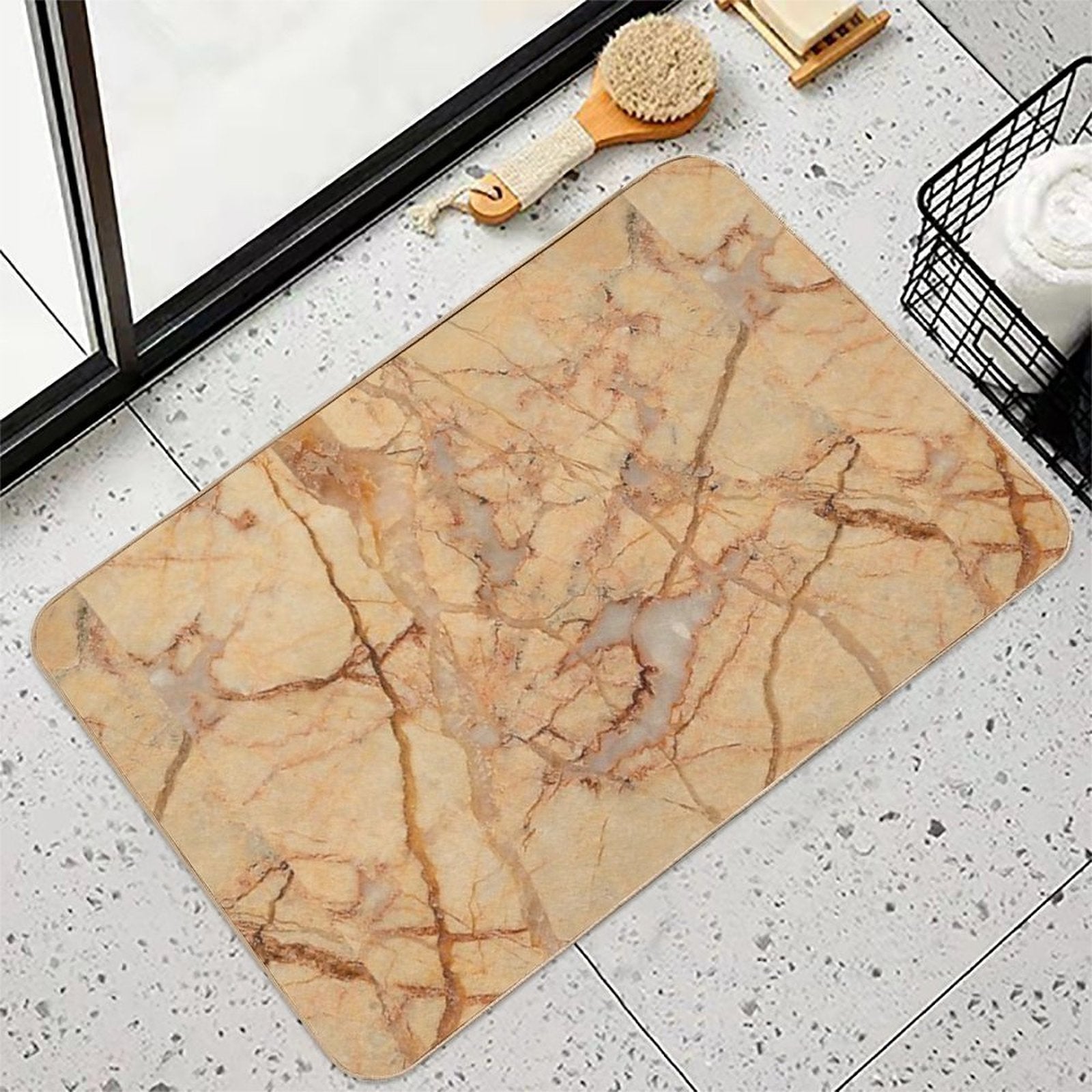 Beige Brown Marble Pattern  Non-Slip Bath Mat