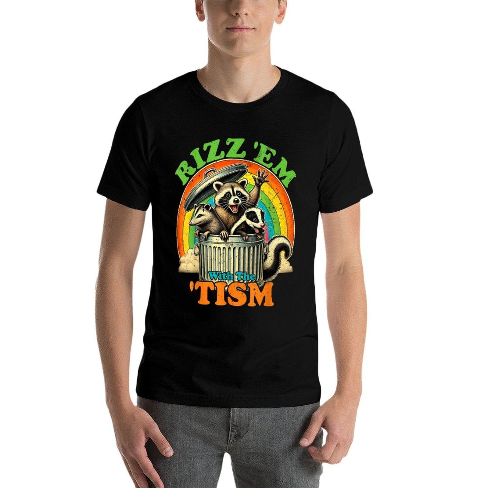 Autistic Raccoon Possum Skunk Meme Rizz Em With The Tism  Trendy Pattern T-Shirt