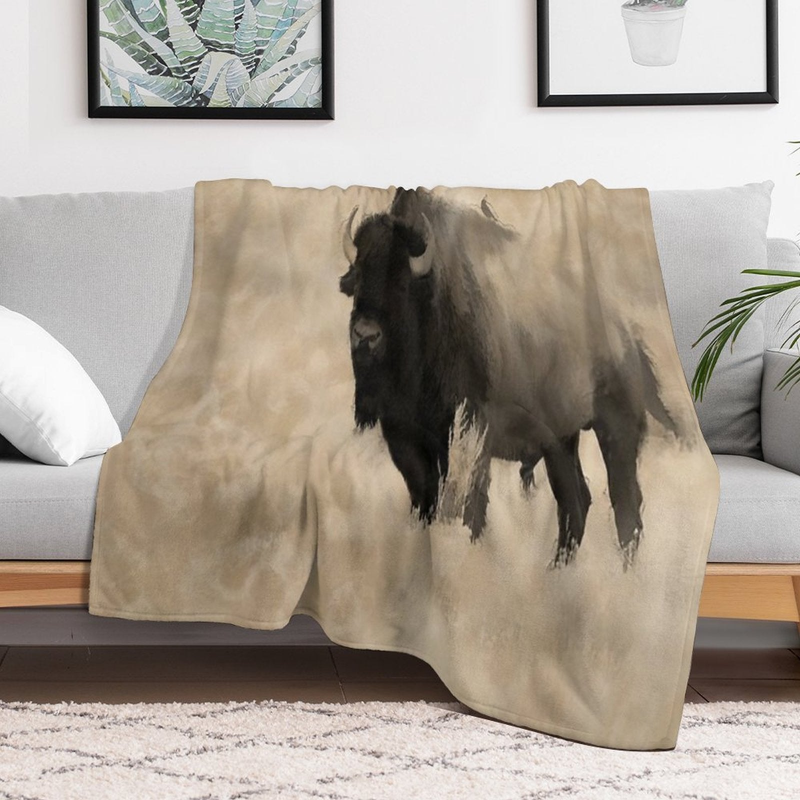 American Buffalo  -  Plains Bison Travel-friendly Throw Blanket