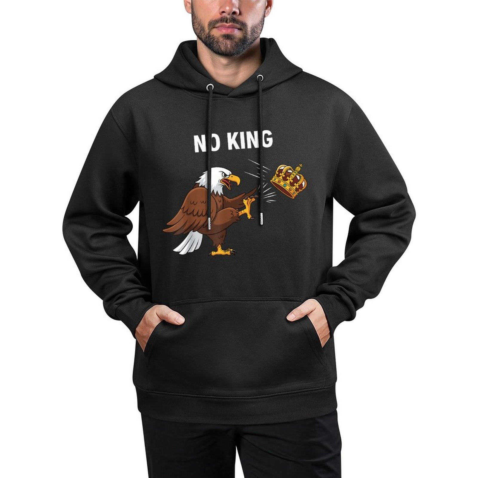 Nope No Kings In America Bald Eagle Kicking Crown Resistance Pilling-Resistant Hoodie