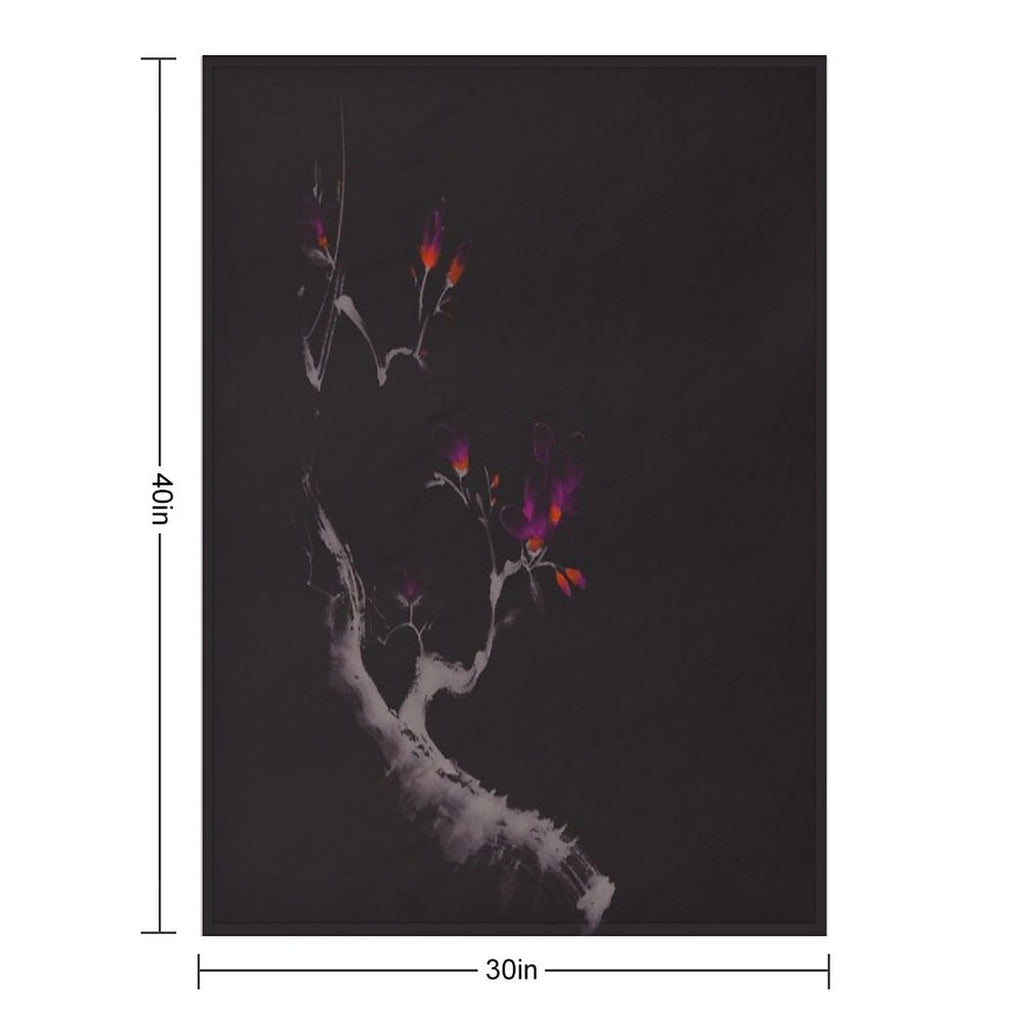 Enchanting Oriental Artwork of A Budding Sakura Branch with Deep Violet Flowers Art Print Travel-friendly Throw Blanket