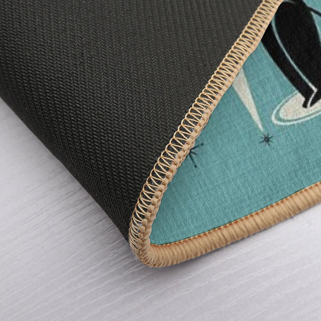 Mid Century Meow on Blue - Large Scale  Eco-Friendly Bath Mat