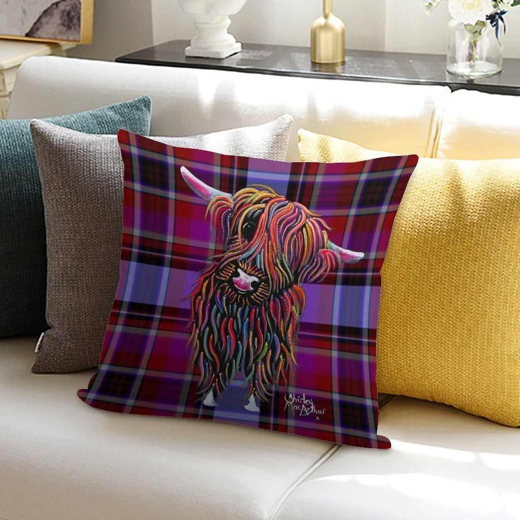 SCoTTiSH HiGHLaND CoW ' TaRTaN BoLLY P ' BY SHiRLeY MacARTHuR Soft Luxury Feel Throw Pillow