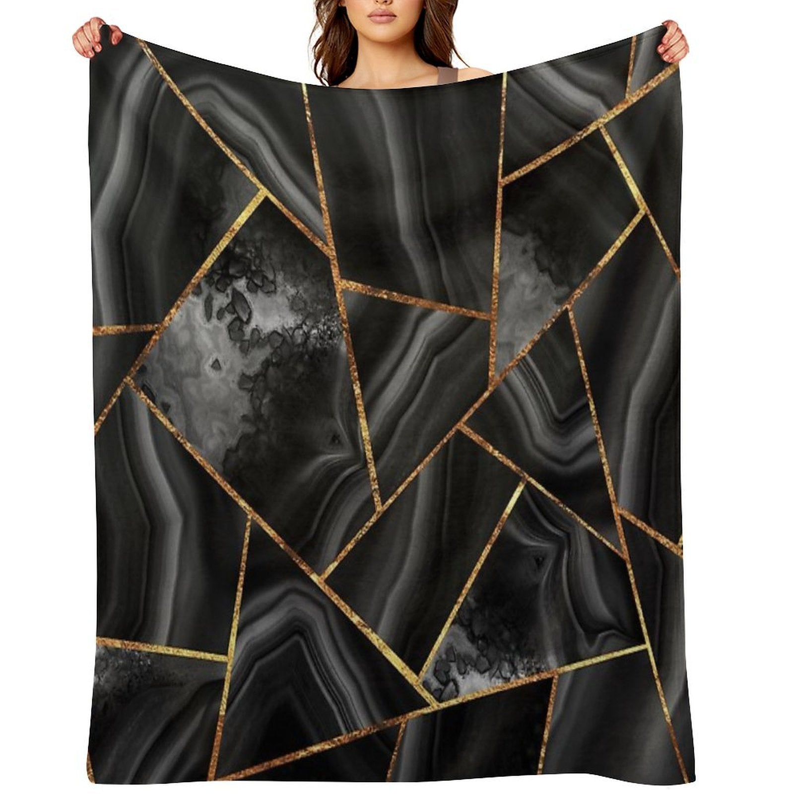 Black Night Agate Gold Geometric Glam #2 #geo #decor #art Comfort Throw Blanket