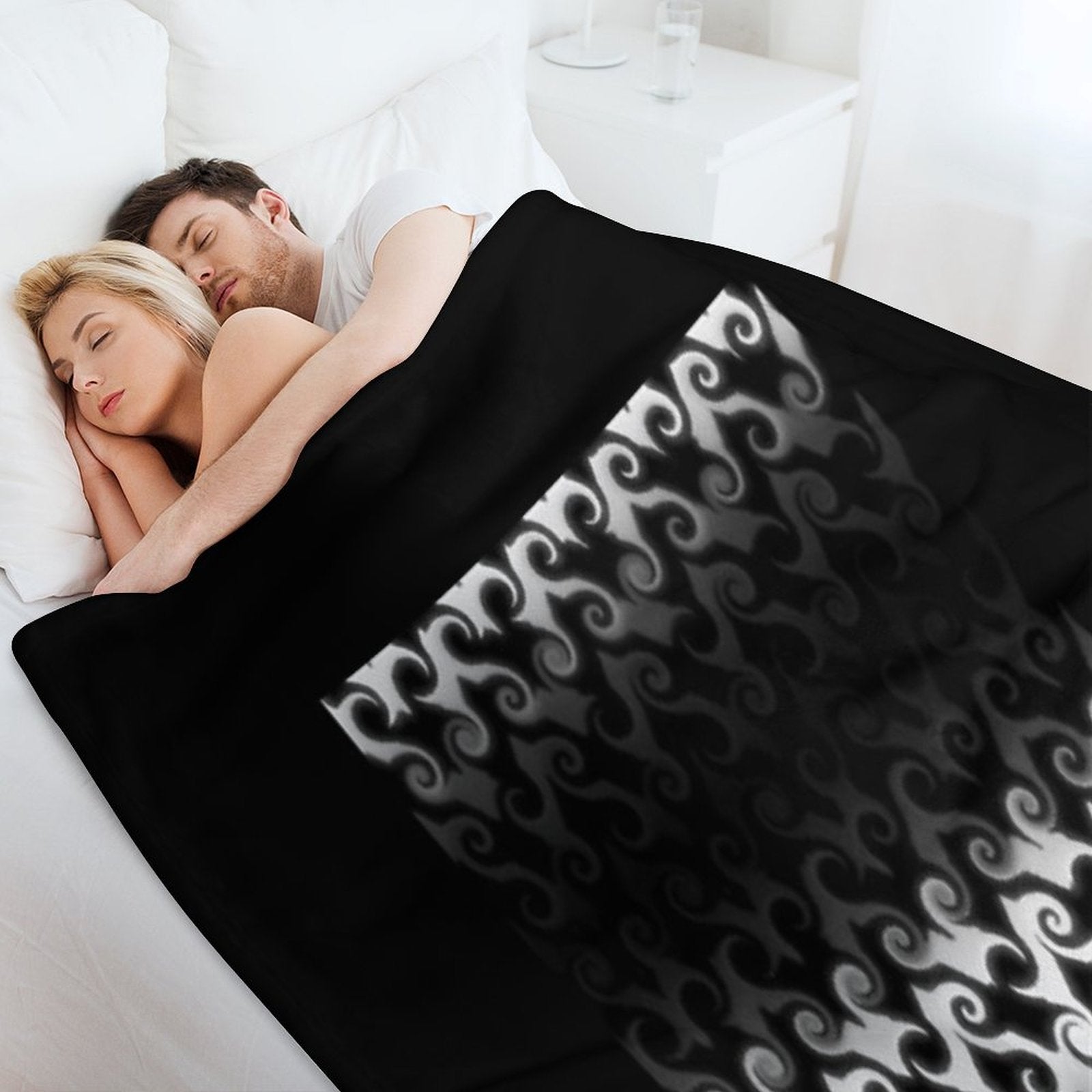 Black And White Curl Pattern. Eco-conscious Throw Blanket