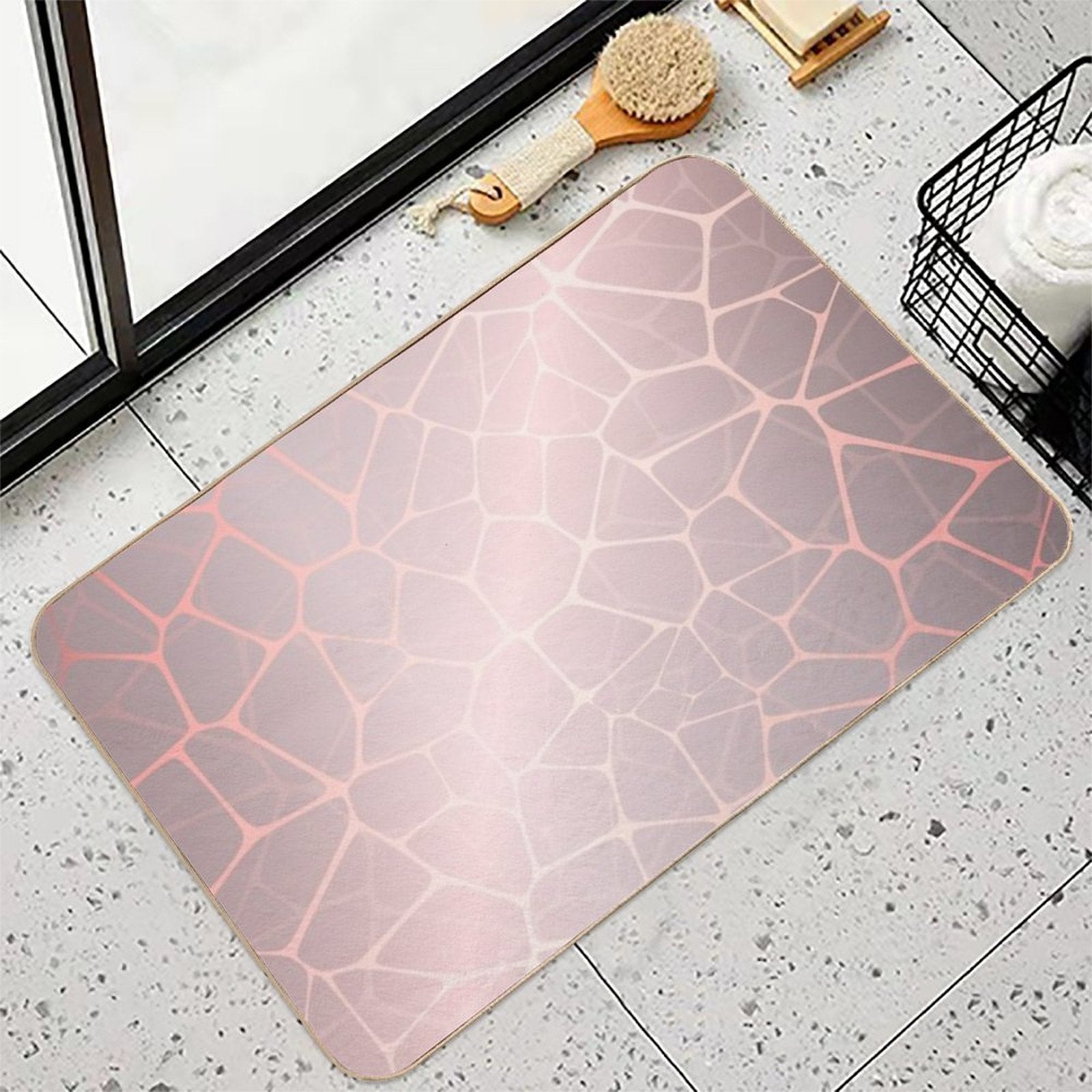 Rose Gold Abstract Shapes  Easy Maintenance Bath Mat
