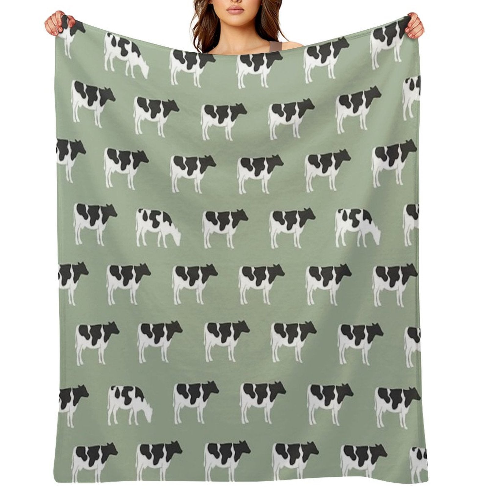 Cows - Farm - Dairy Cows on Sage Velvety-soft Throw Blanket