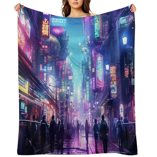 Cyberpunk Tokyo Dreamscape Velvety-soft Throw Blanket