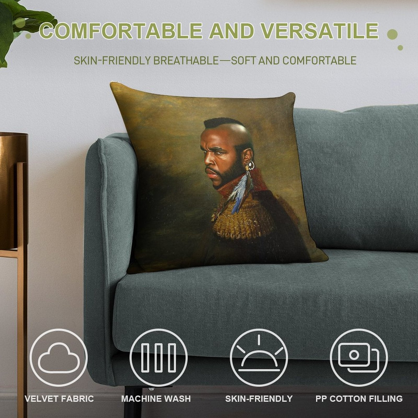 Mr. T - Replaceface Soft Short Plush Fabric Throw Pillow