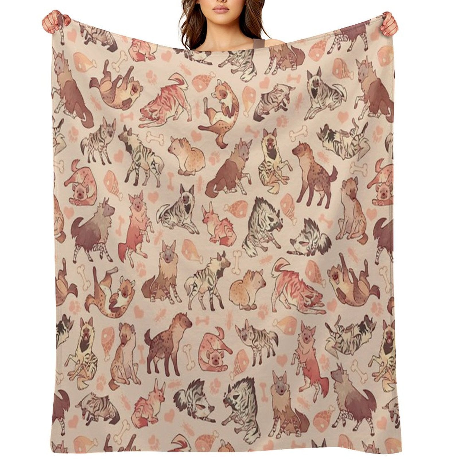 Hyenas in Creamy Orange Travel-friendly Throw Blanket