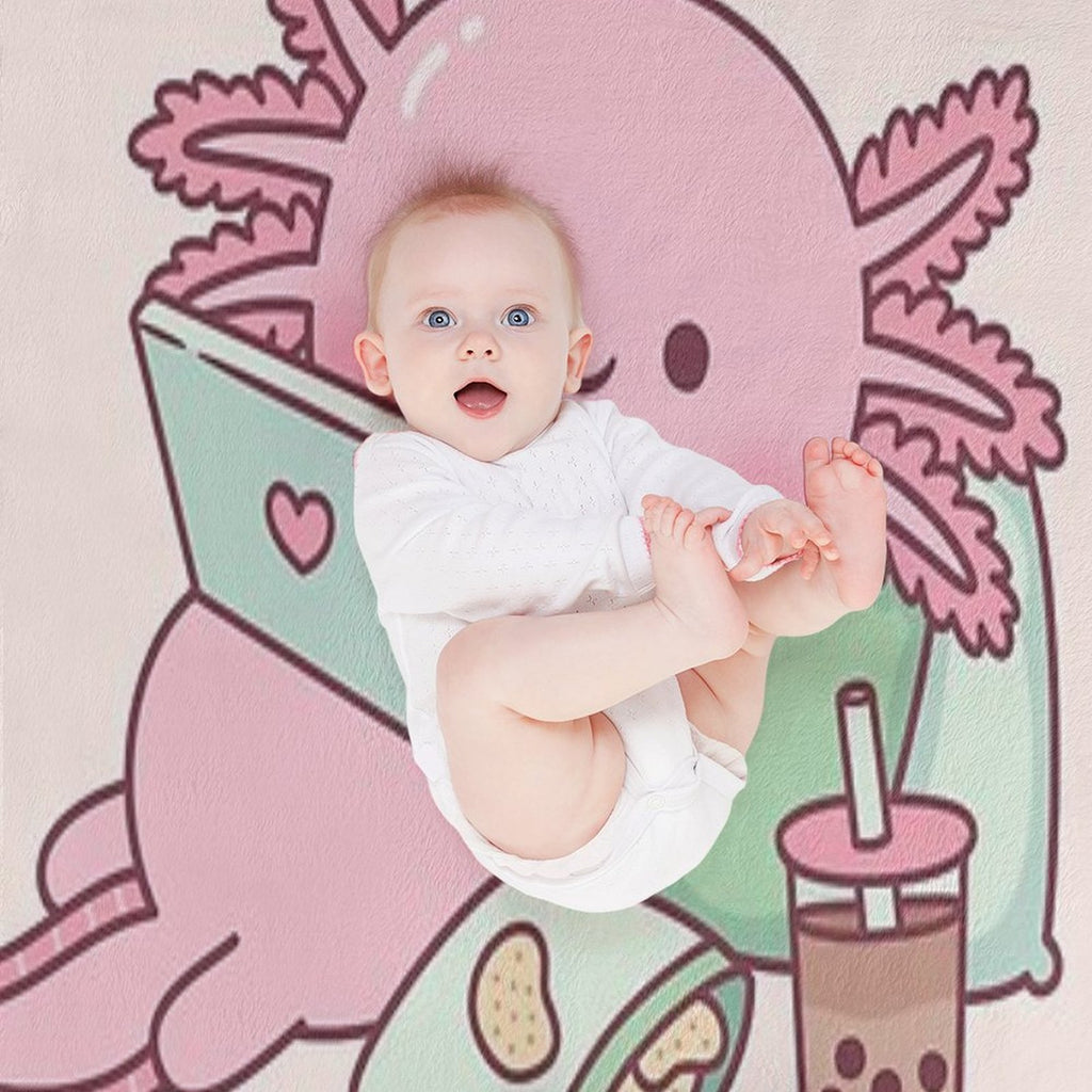 Cute Chilling Axolotl Versatility Throw Blanket