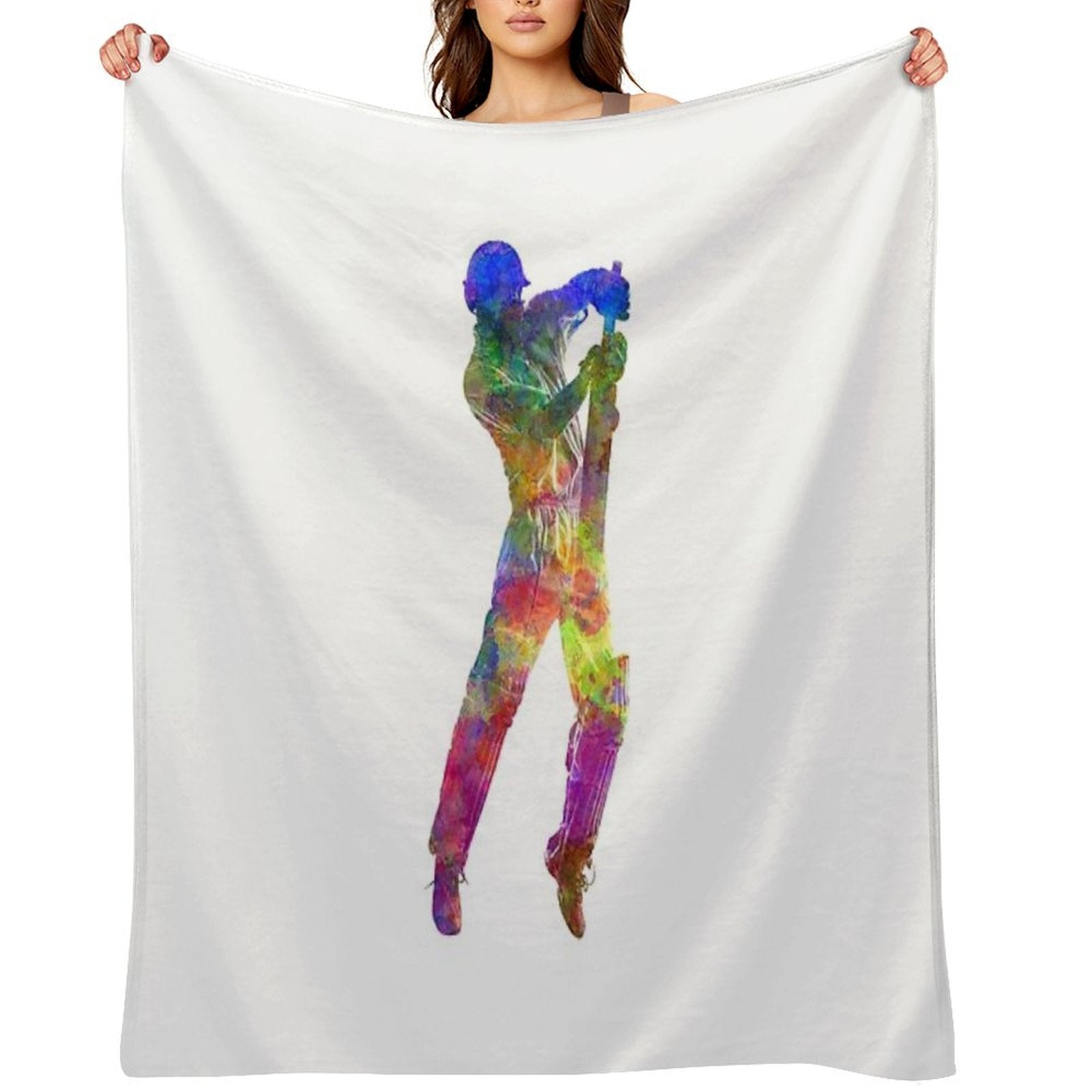 Cricket Player Batsman Silhouette 05 Lightweight Throw Blanket