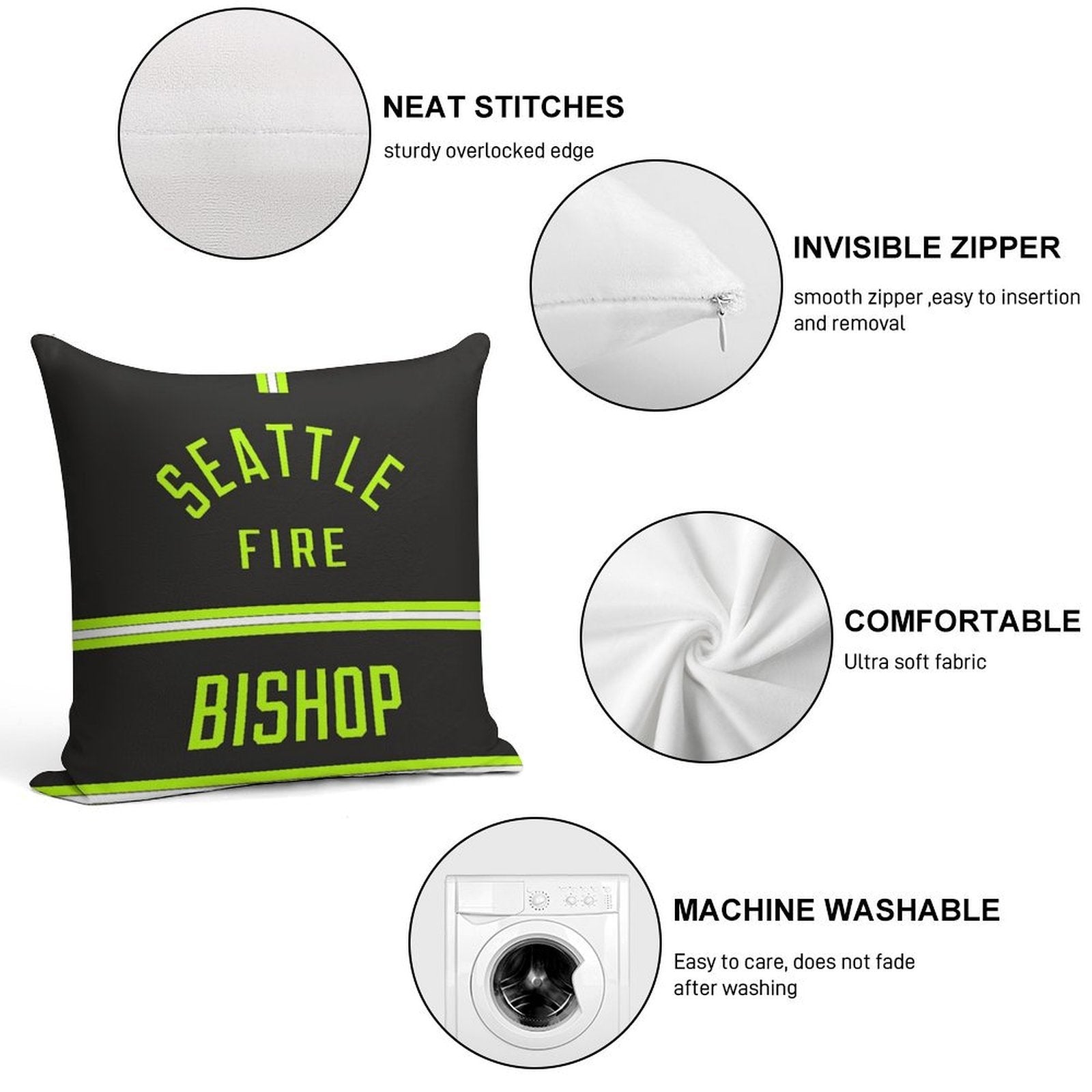 Station 19 - Seattle Fire Bishop Turnouts Pillow Soft Hidden Zipper Throw Pillow
