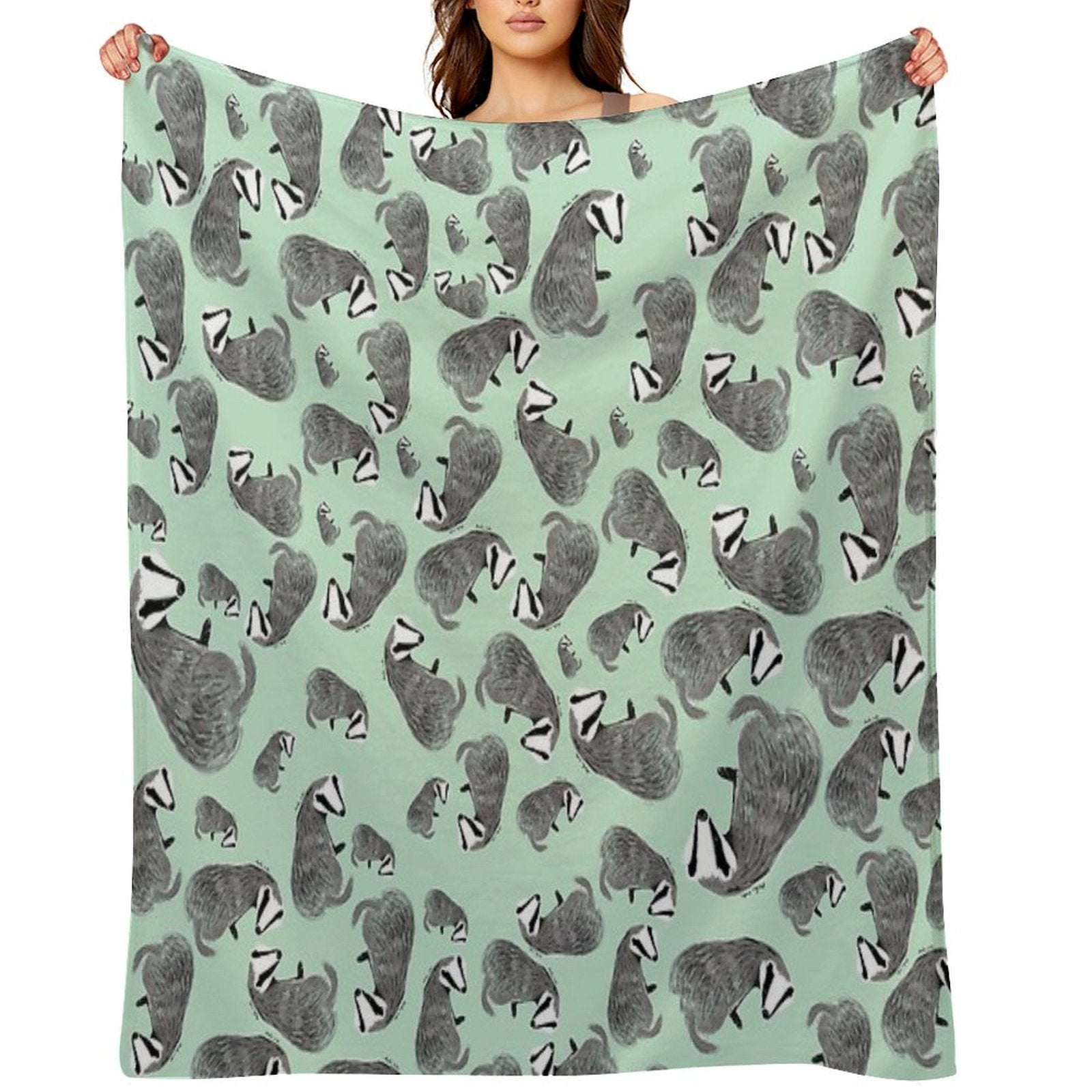 European Badger Pattern Sustainable Throw Blanket