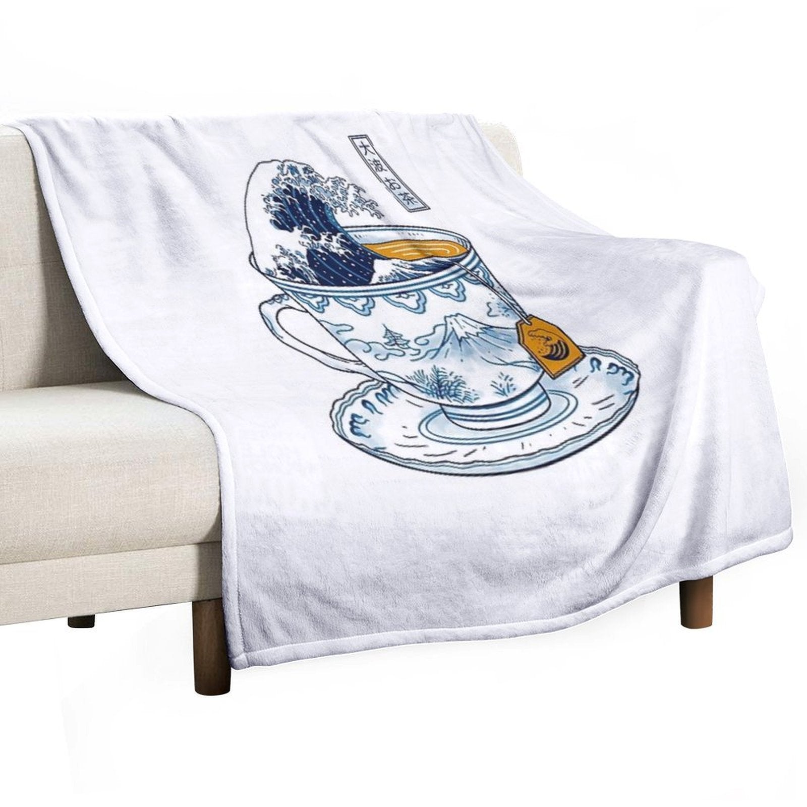 The Great Kanagawa Tea Sustainable Throw Blanket
