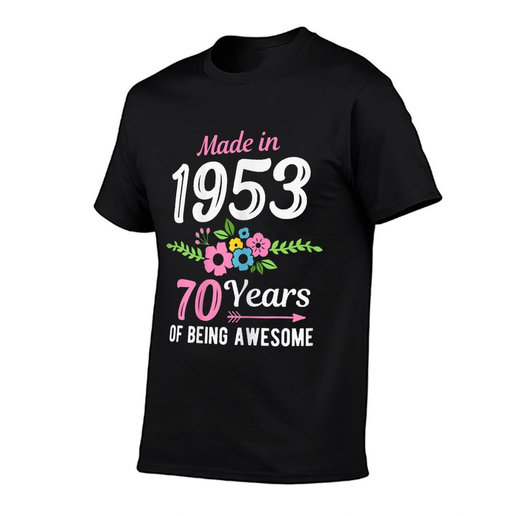 Womens Made In 1953 Floral 70th Birthday  Ribbed Collar T-Shirt