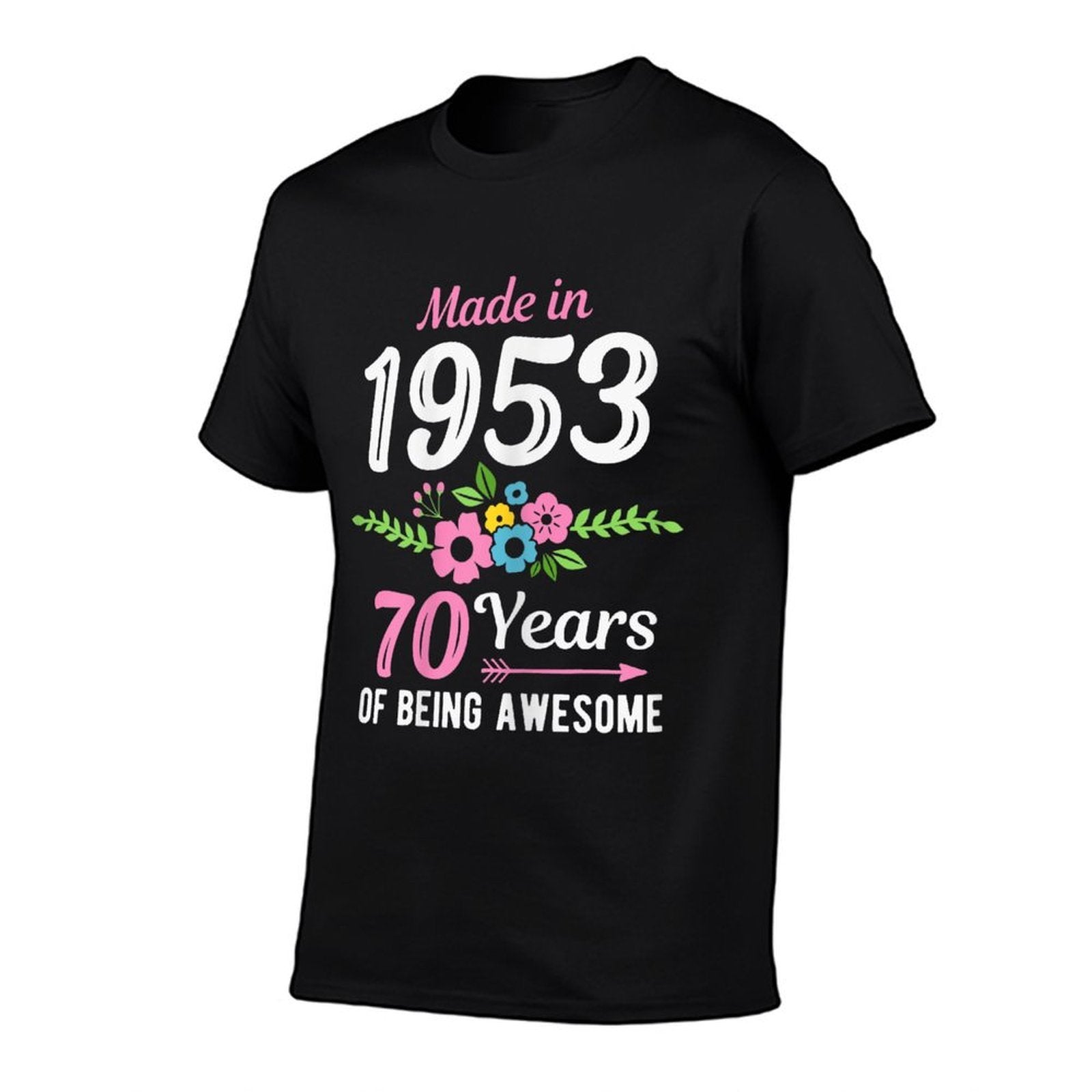 Womens Made In 1953 Floral 70th Birthday  Ribbed Collar T-Shirt