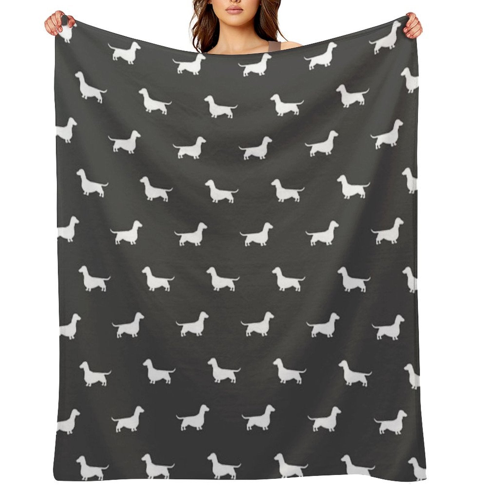 Dachshund Silhouette(s)  Wiener Dog  Smooth Coated Doxie Wrinkle-free Throw Blanket