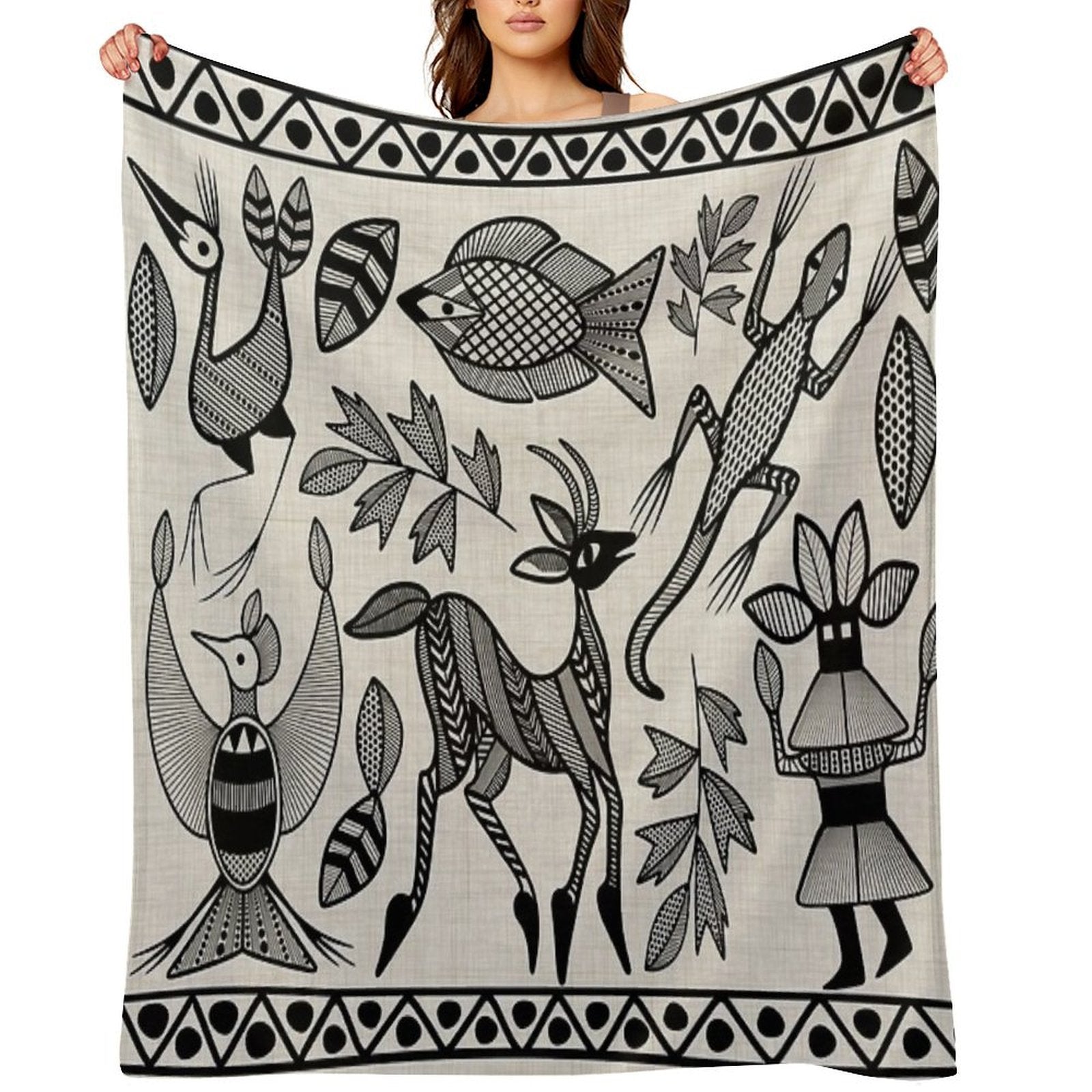 African Senufo Korhogo Tribal Ethnic Art Shrink-resistant Throw Blanket