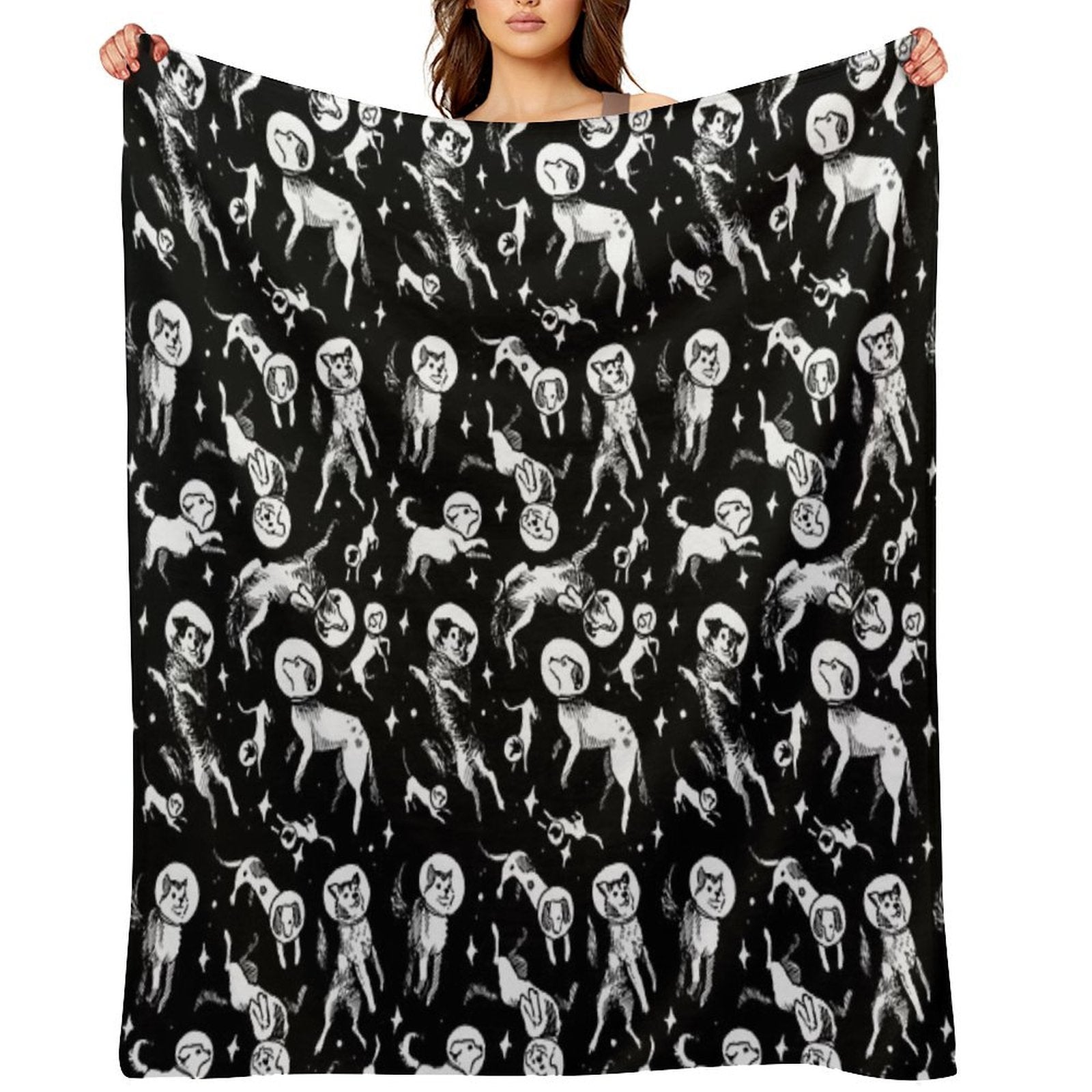 Space Dogs (black Background) All-season Throw Blanket