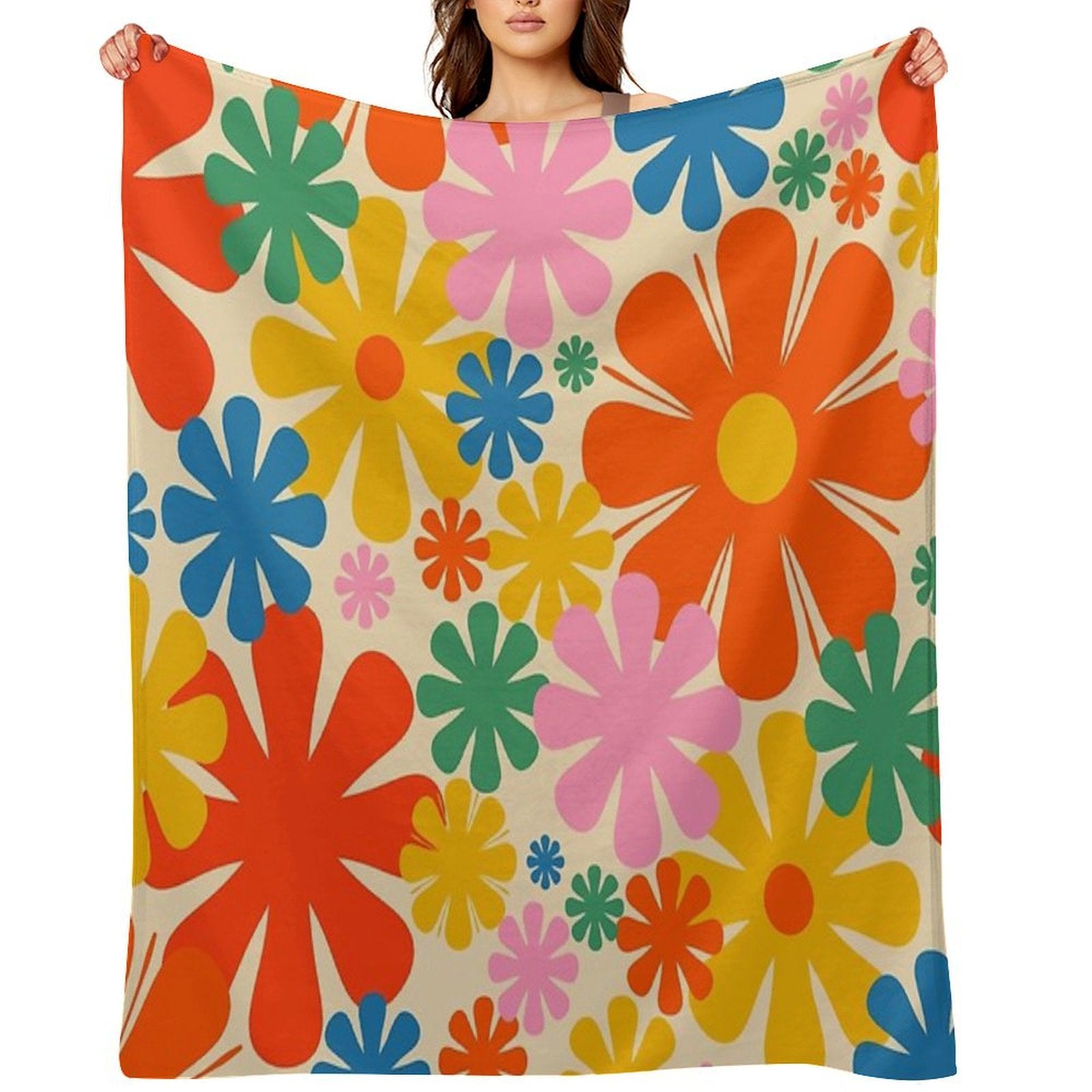 Retro 60s 70s Aesthetic Colorful Floral Pattern All-season Throw Blanket