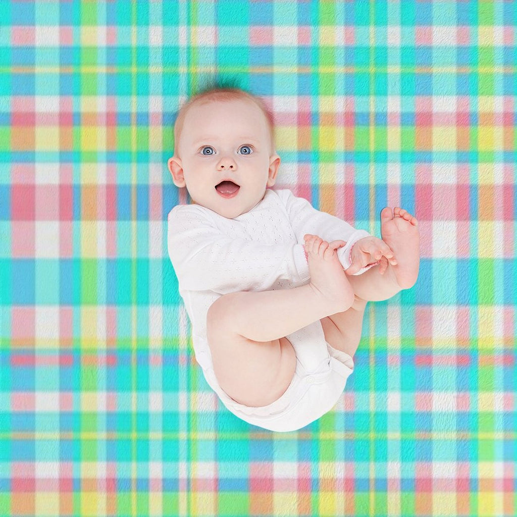 Pastel Aqua Blue Pink Yellow Plaid Spring Preppy Travel-friendly Throw Blanket