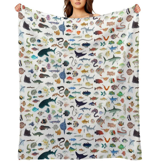 One Hundred Fish Multi-functional Throw Blanket