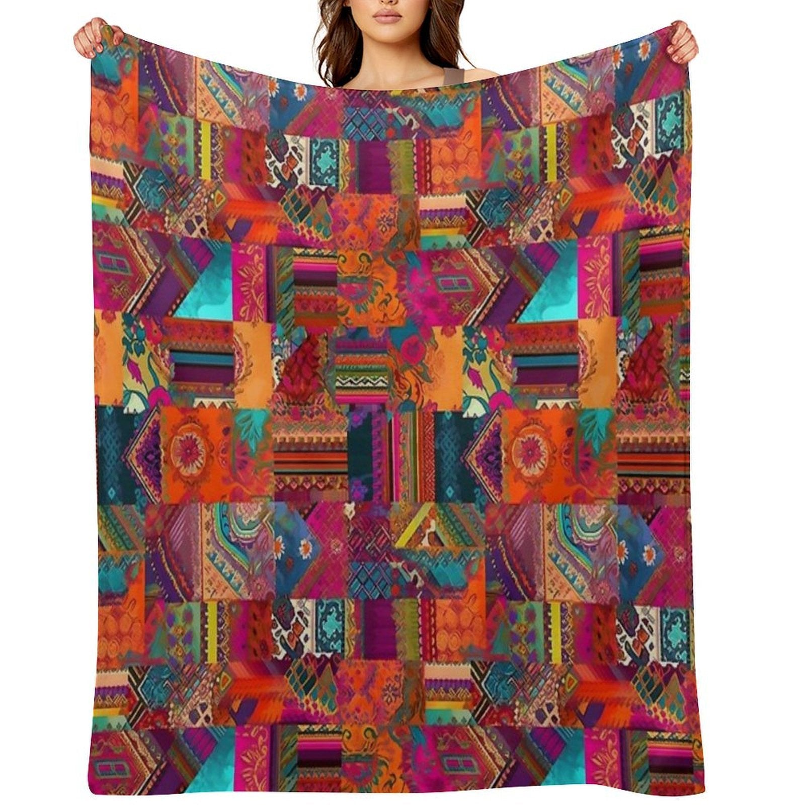 Bohemian Patchwork Style Sustainable Throw Blanket