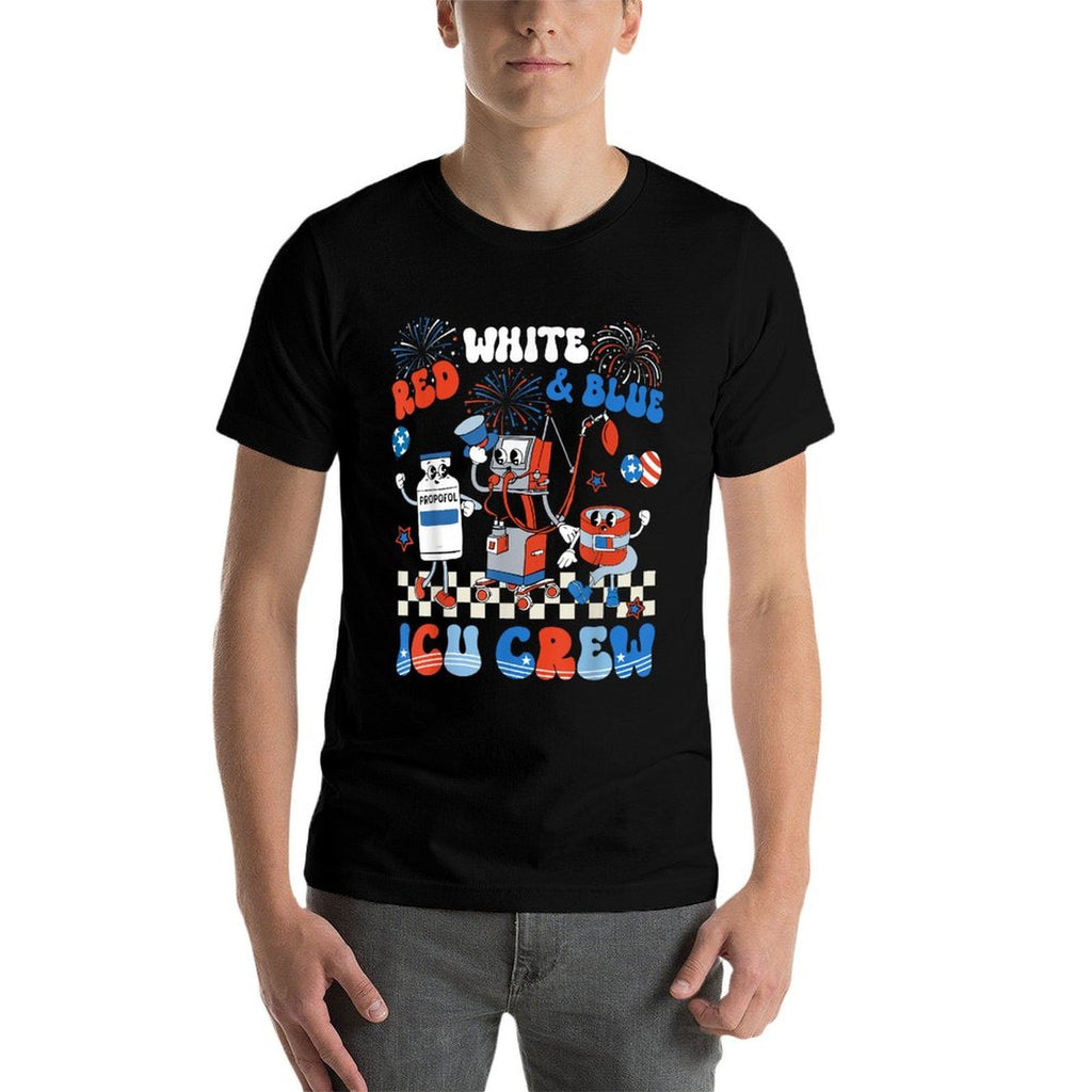 ICU Nurse 4th Of July Independence Day Red White ICU Crew  Cotton T-Shirt