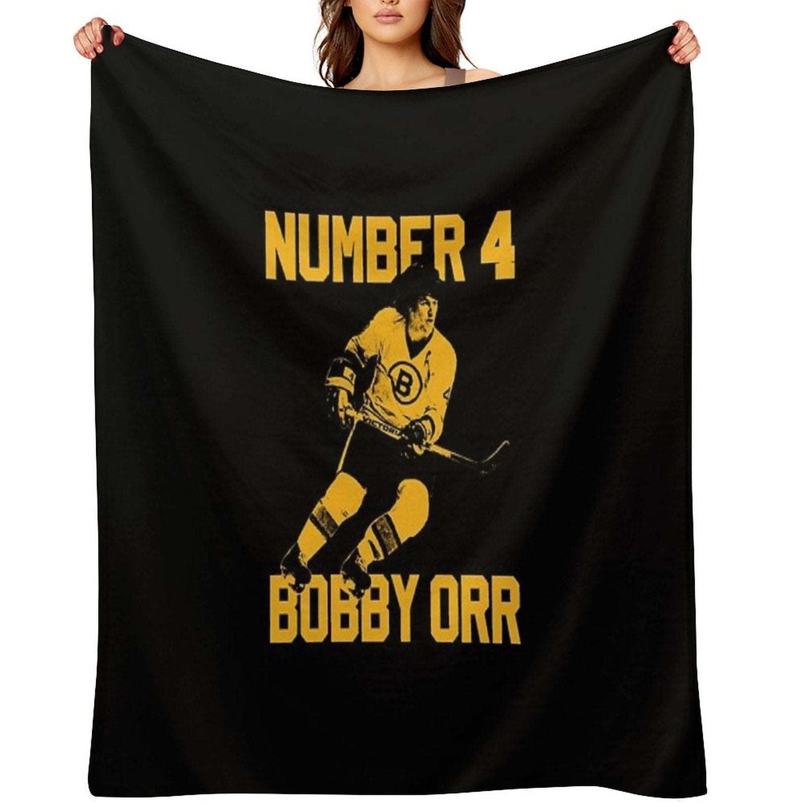 Bobby Orr Number 4 - The Yellow Stencil Machine-washable Throw Blanket