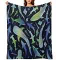 Blue And Green Watercolor Shark Ocean on Dark Navy Blue Travel-friendly Throw Blanket