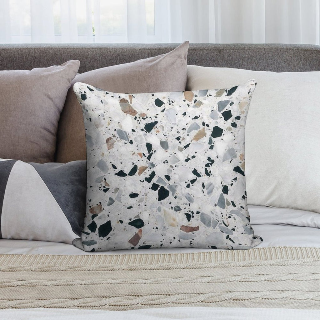 Terrazzo Black, White, Grey And Bronze Soft Hidden Zipper Throw Pillow