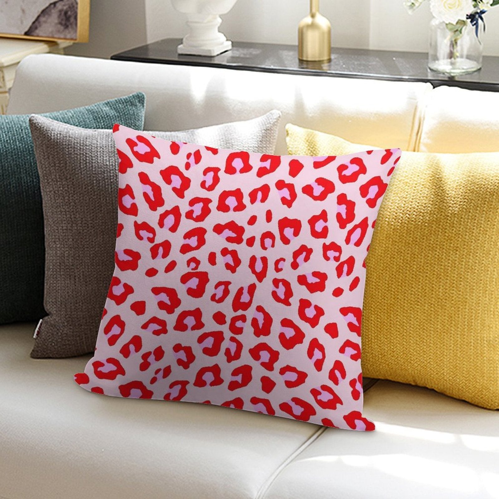 Leopard Print - Red And Pink Original Soft Reinforced Edging Throw Pillow