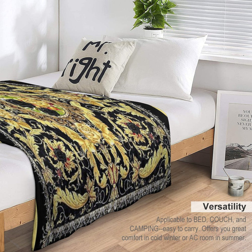Black Roses And Vintage Baroque Italian  Jewelled Scroll Digital Art Edit Mysticladyart Premium Throw Blanket