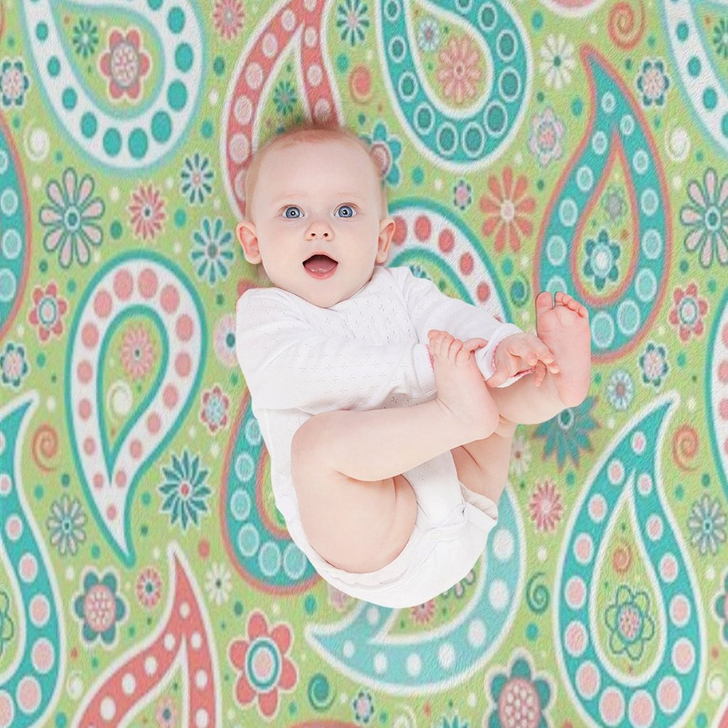 Paisley in Green, Turquoise Blue, Coral Pink And White Lightweight Throw Blanket