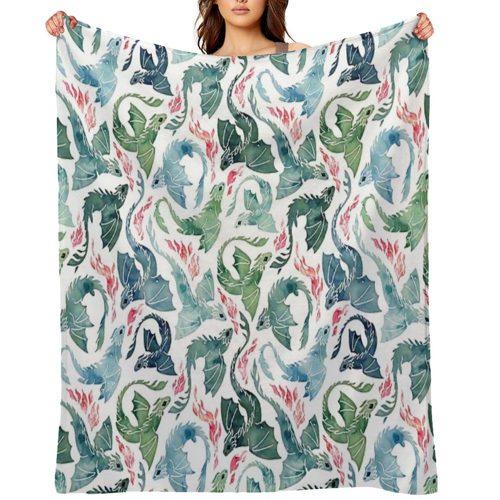 Dragon Fire Blue & Green Quick-dry Throw Blanket