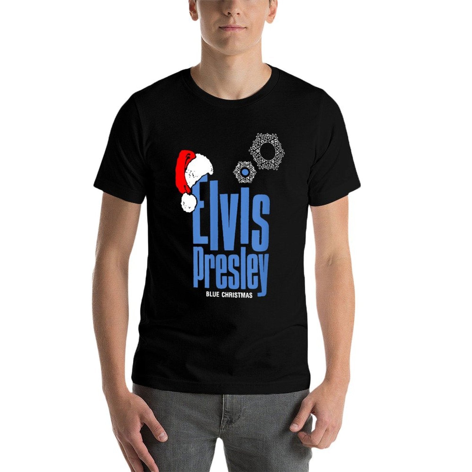 Blue Christmas Santa Hat  Tagless Design T-Shirt