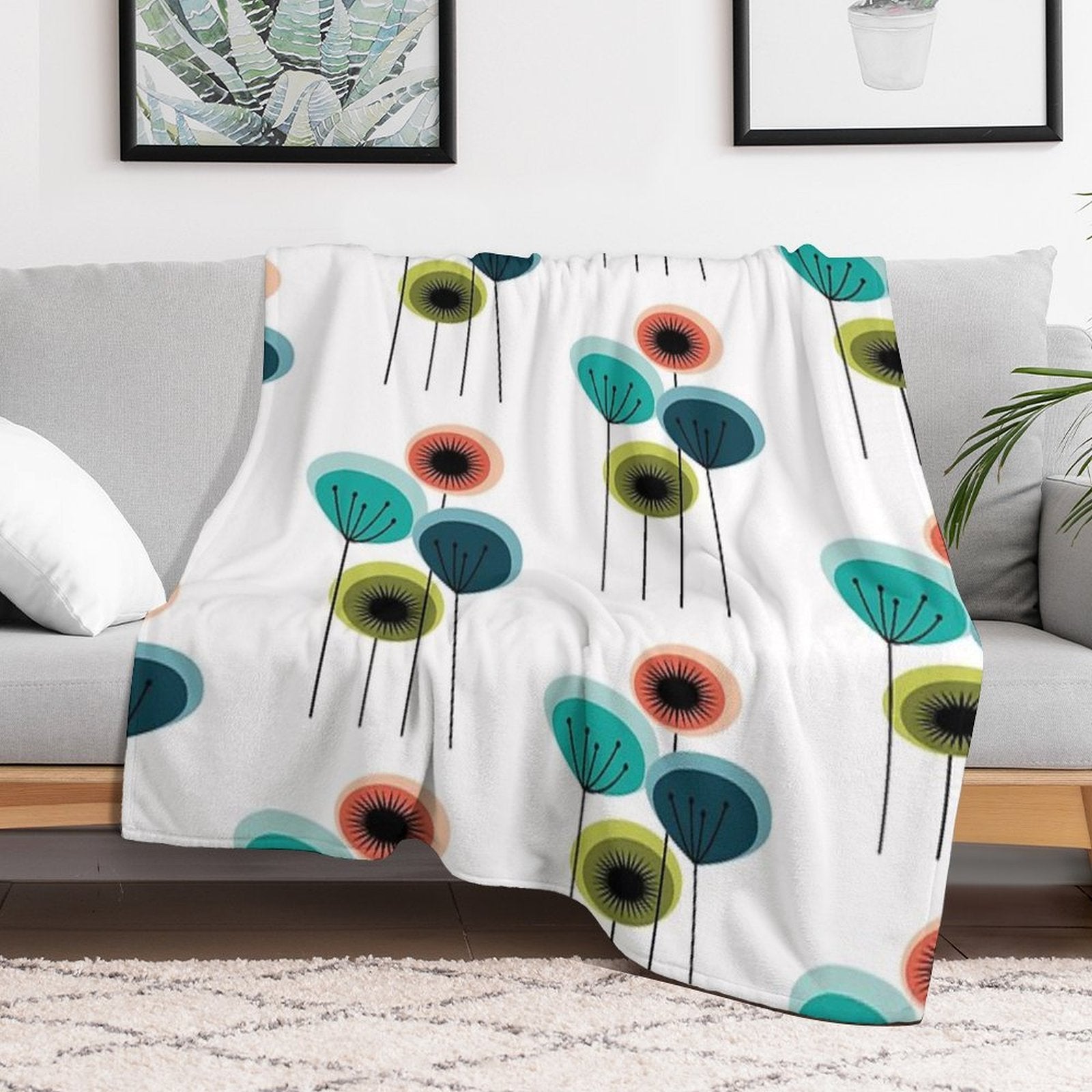 Flowers - Mid Century Premium Throw Blanket