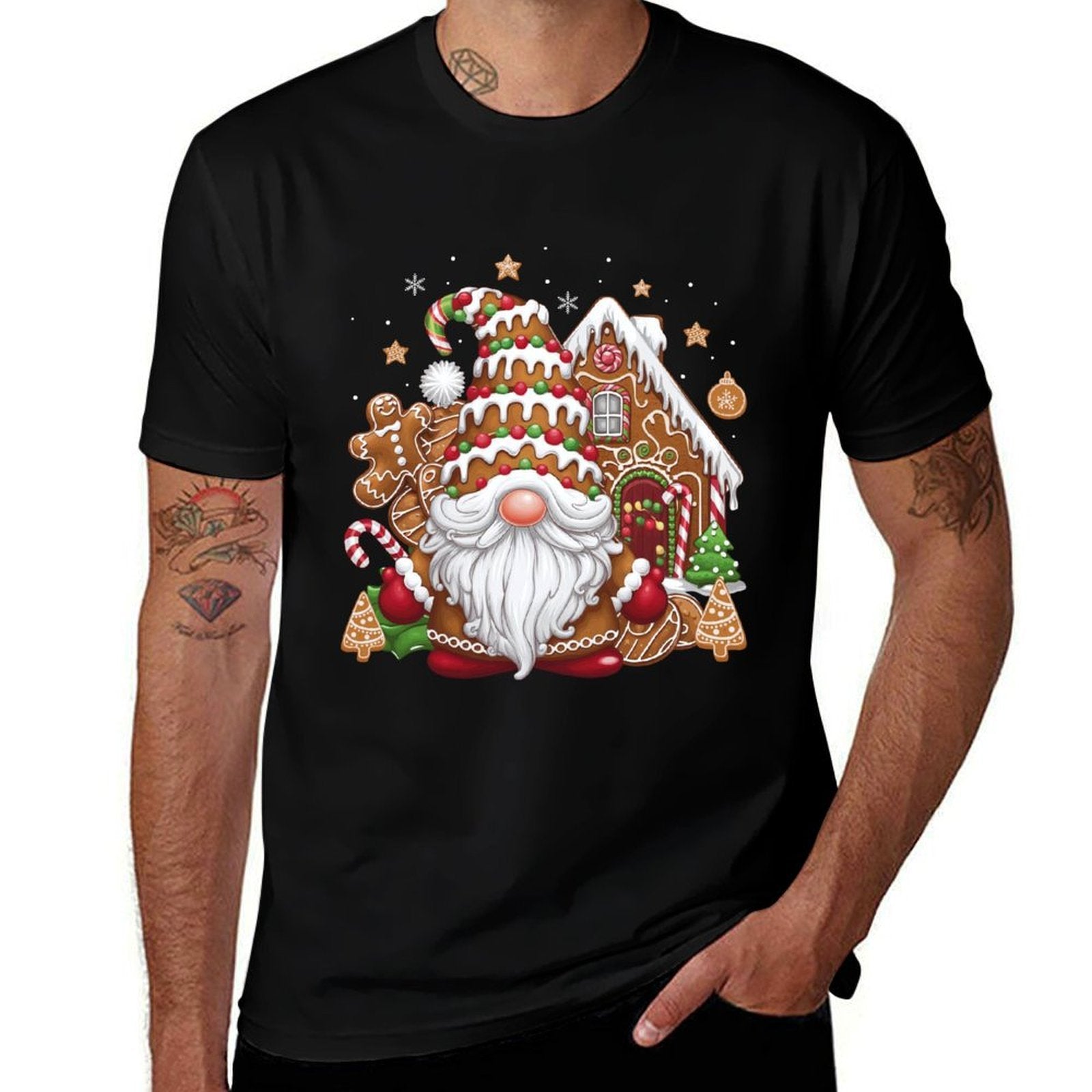 Gingerbread Gnome with Gingerbread House Christmas Fun  Quick-drying T-Shirt