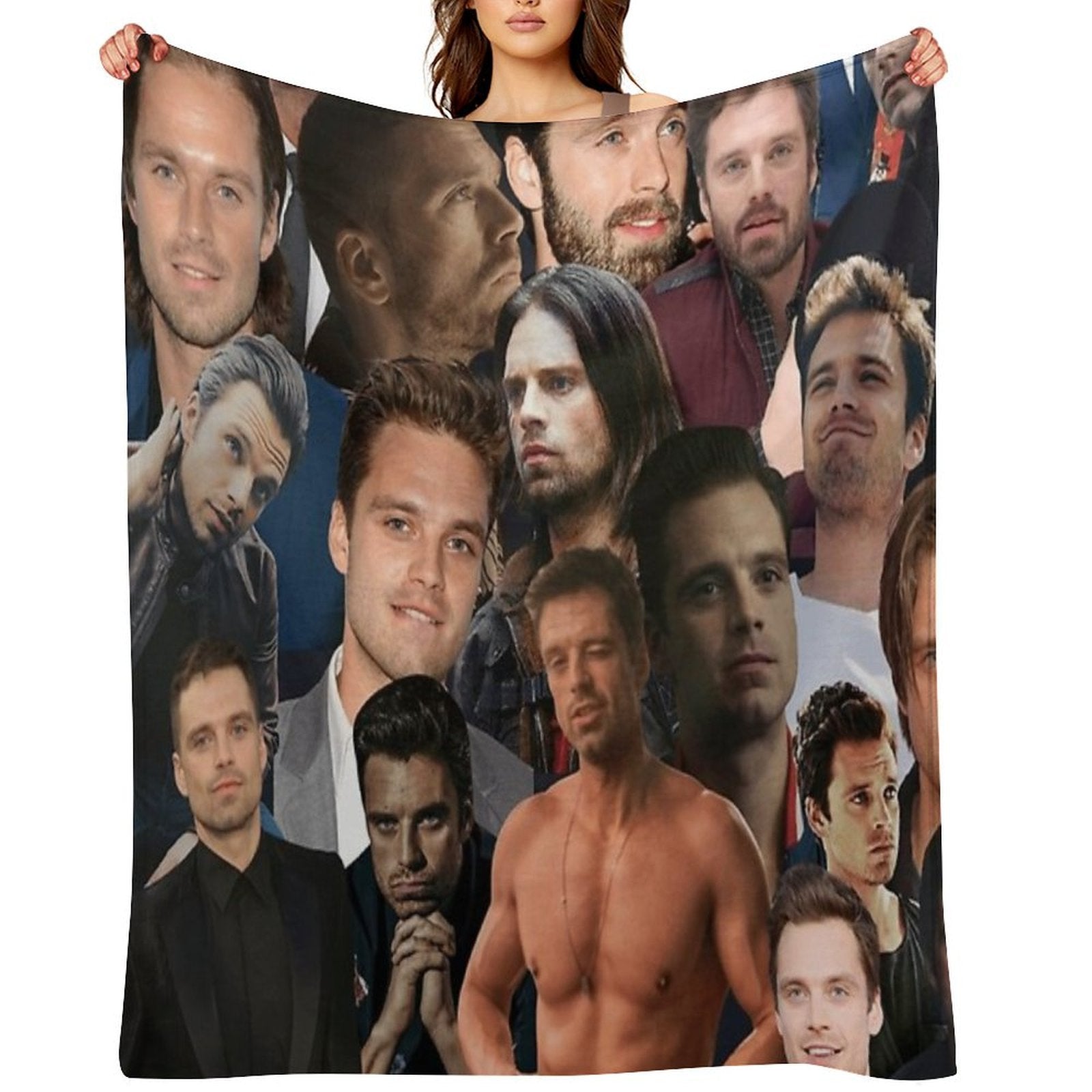 Sebastian Stan Photo Collage Actor Handsome Actor For Fans Womens Lightweight Throw Blanket