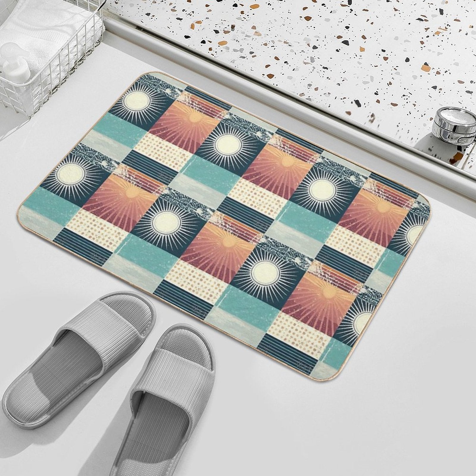 Retro Sixties Patchwork, Sun And The Ocean  Toxin-Free Bath Mat