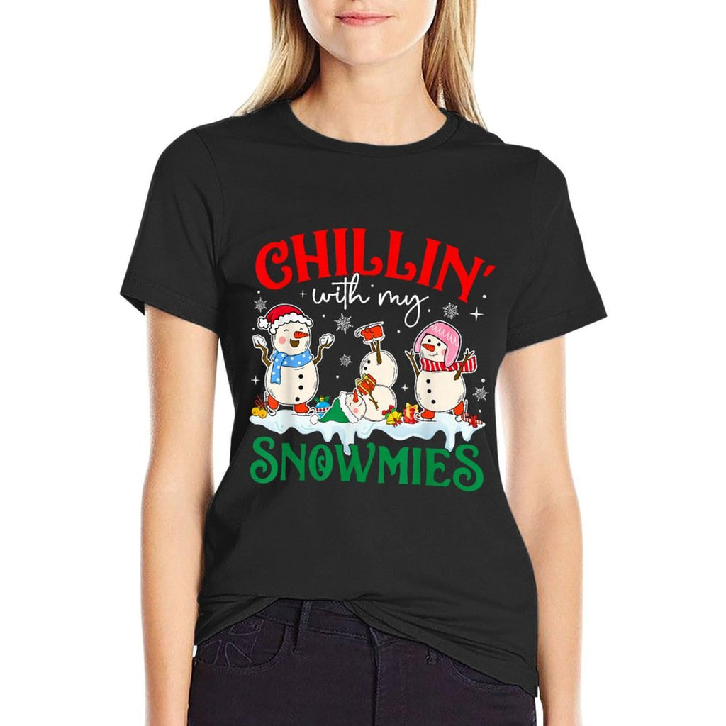 Funny Merry Christmas Snowman Chillin with My Snowmies  Summer-ready Fabric T-Shirt