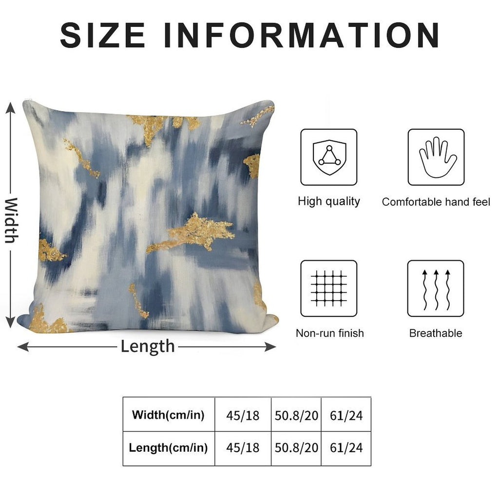 Blue And Gold Ikat Abstract Soft Hidden Zipper Throw Pillow