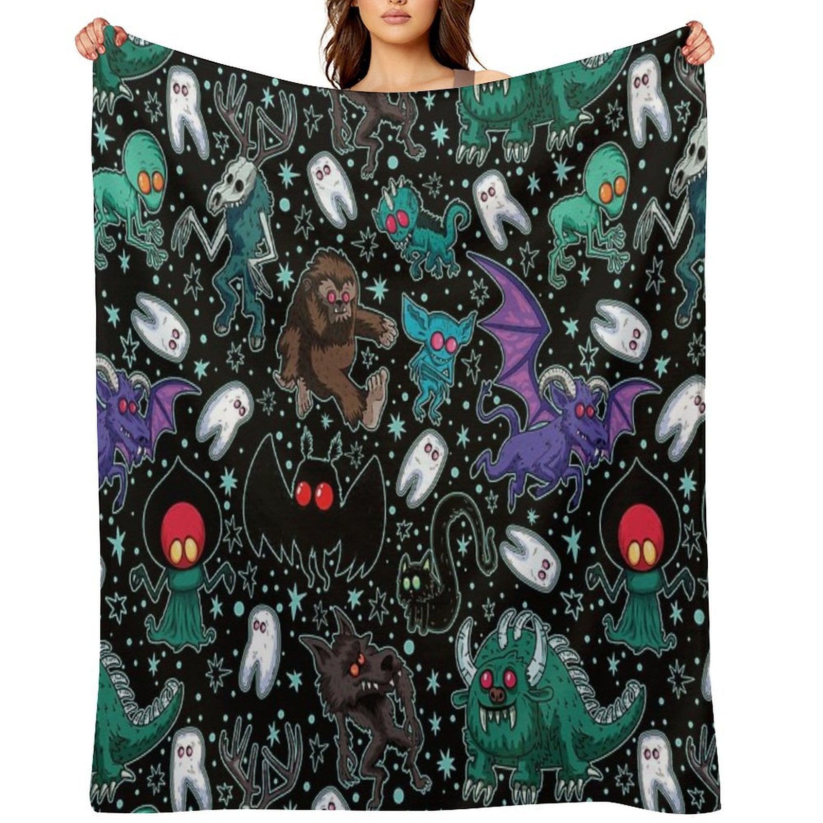 Cryptids Night Black Comfort Throw Blanket
