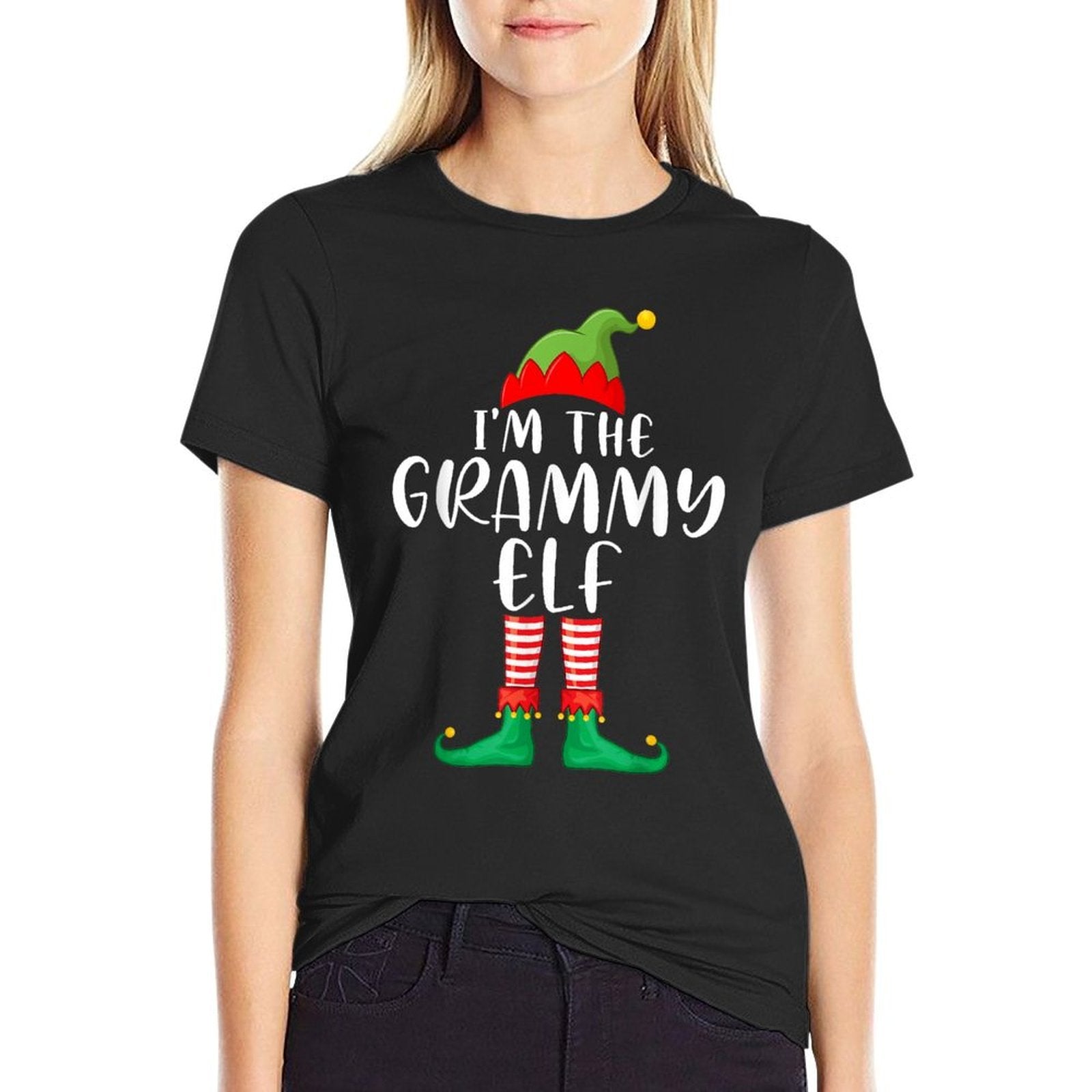 Grammy Elf Matching Family Group Christmas Party Pajama Gift  Oversized Silhouette T-Shirt