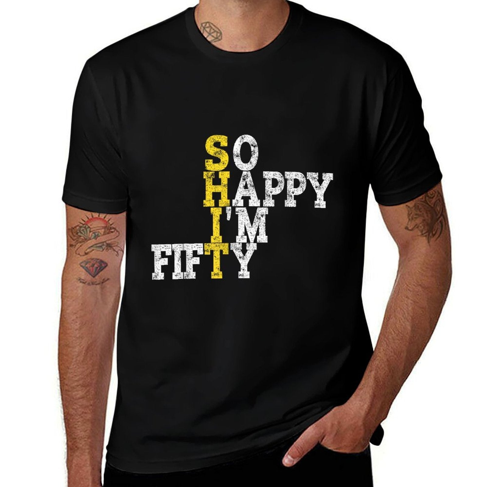 So Happy I'm Fifty Gag 50 Years Old Funny 50th Birthday  Moisture-wicking T-Shirt