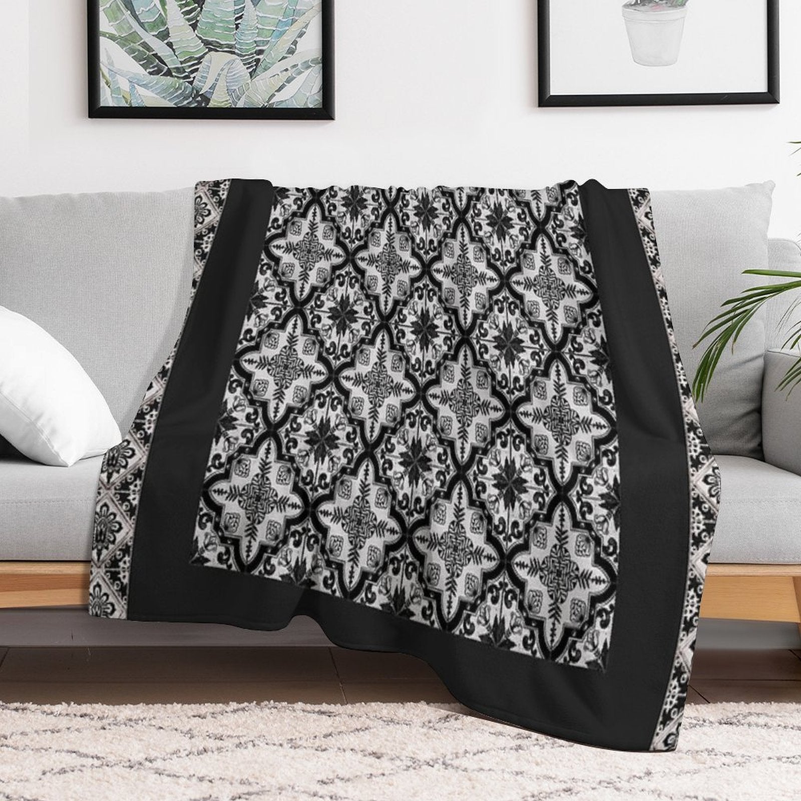 Blue And White Ceramic Tiles Pattern Durable Throw Blanket