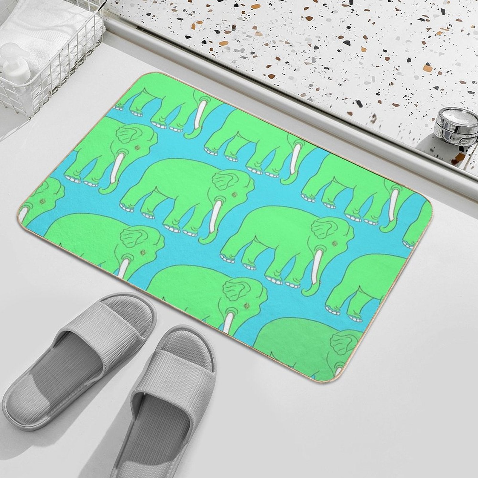 Vintage Elephant Illustration Pattern (GREEN)  Long-Lasting Bath Mat